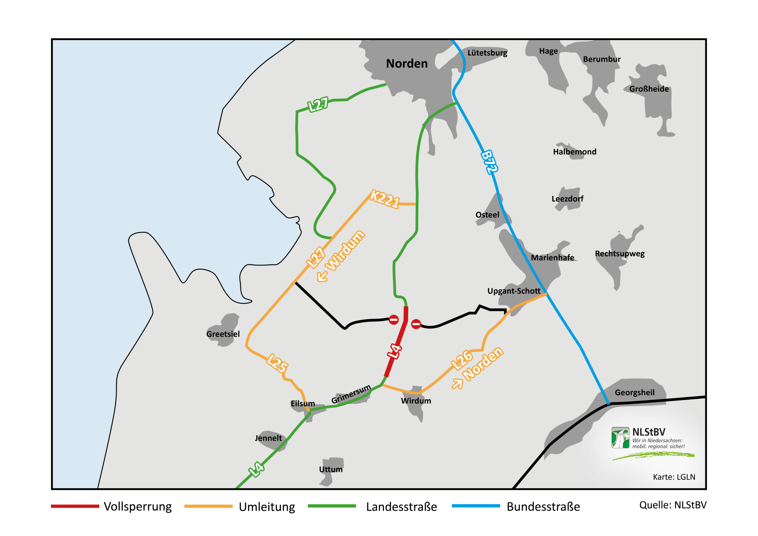 L 4: Fahrbahn zwischen Wirdumer Altendeich und Schoonorth wird saniert